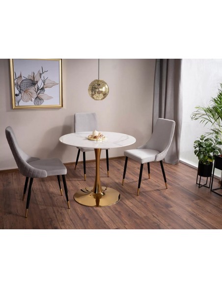 Stół okrągły 90 Biało-Złoty Espero