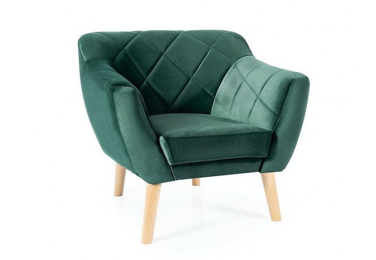 Fotel Karo 1 Velvet Zielony Bukowe Nogi