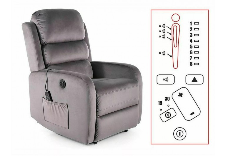 Fotel rozkładany Pegaz M Velvet z f. masażu Szary
