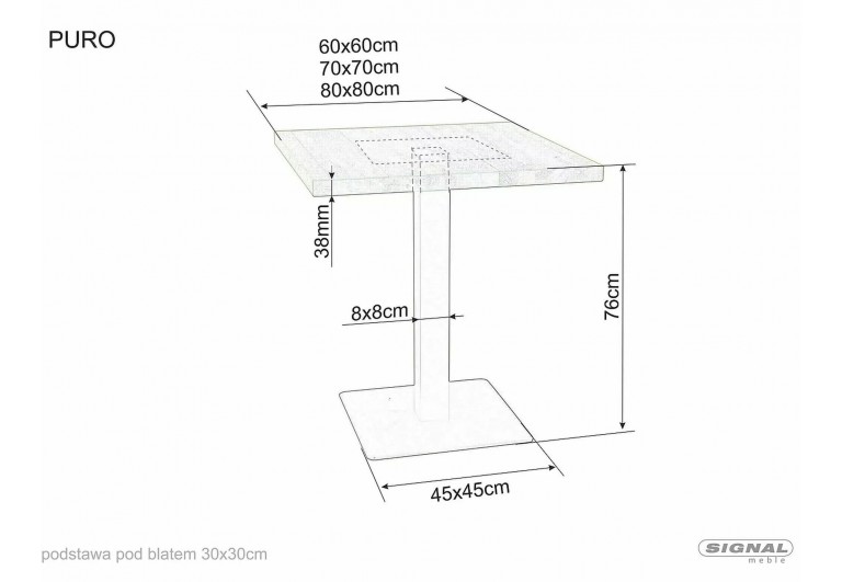 Stół kwadratowy 60 Puro Dąb Laminat