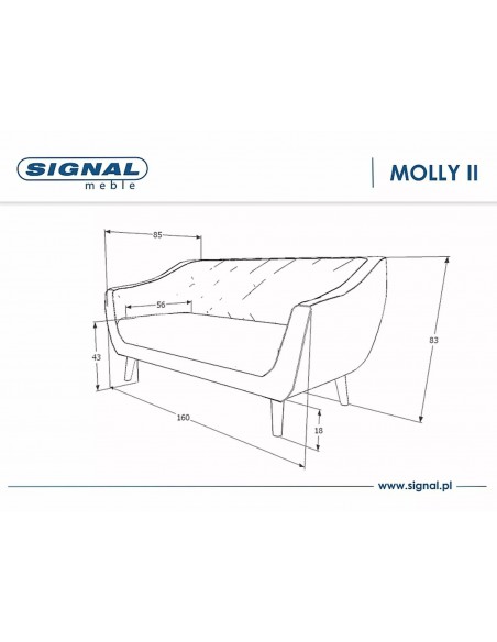 Sofa 2os Molly 2 Velvet Szara