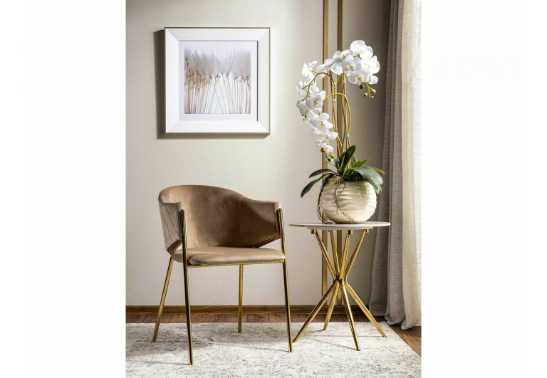 Krzesło tapicerowane Bono Beżowe złote nogi
