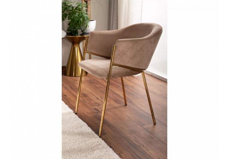 Krzesło tapicerowane Bono Beżowe złote nogi
