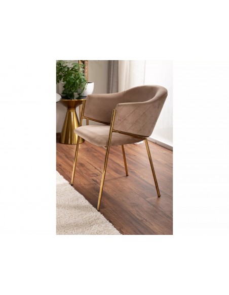 Krzesło tapicerowane Bono Beżowe złote nogi