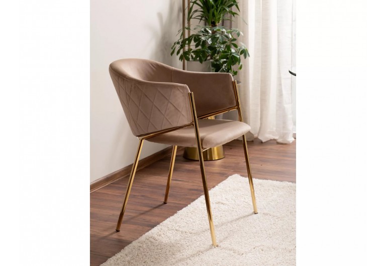 Krzesło tapicerowane Bono Beżowe złote nogi