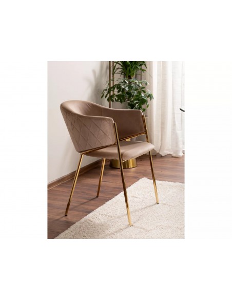 Krzesło tapicerowane Bono Beżowe złote nogi