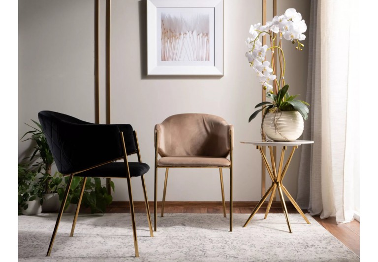 Krzesło tapicerowane Bono Beżowe złote nogi