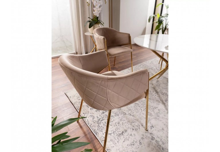 Krzesło tapicerowane Bono Beżowe złote nogi
