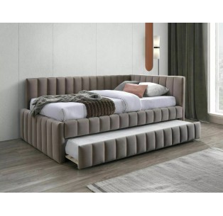 Łóżko tapicerowane 120 podwójne Alfie Velvet Ciemne Beżowe