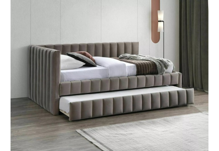 Łóżko tapicerowane 120 podwójne Alfie Velvet Ciemne Beżowe