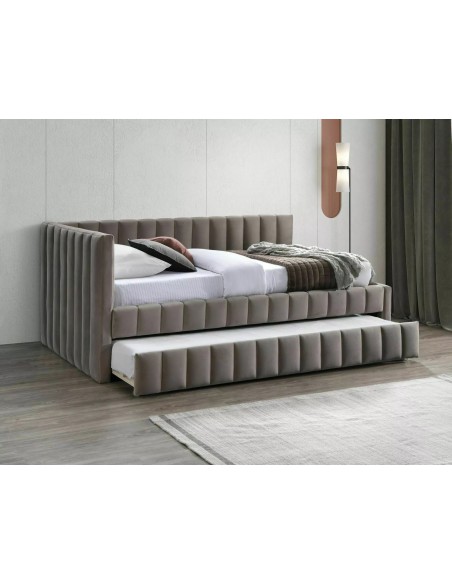 Łóżko tapicerowane 120 podwójne Alfie Velvet Ciemne Beżowe