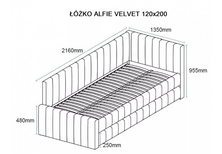 Łóżko tapicerowane 120 podwójne Alfie Velvet Ciemne Beżowe