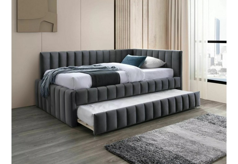 Łóżko tapicerowane 120 podwójne Alfie Velvet Szare