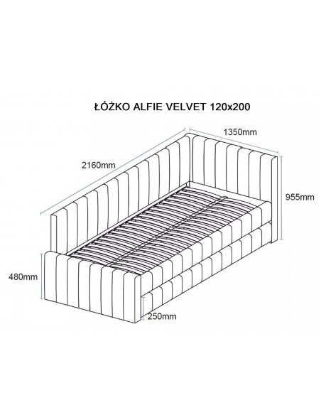 Łóżko tapicerowane 120 podwójne Alfie Velvet Szare