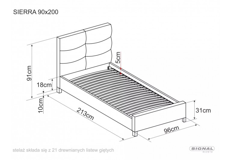 Łóżko tapicerowane 90 Sierra Velvet Szare