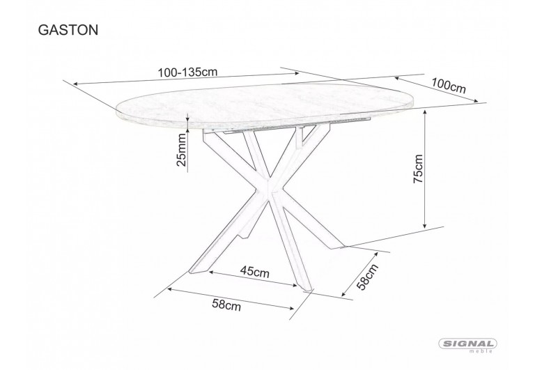 Stół okrągły rozkładany 100-135 Gaston Biały Marmur