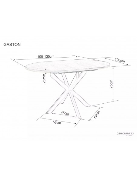 Stół okrągły rozkładany 100-135 Gaston Biały Marmur